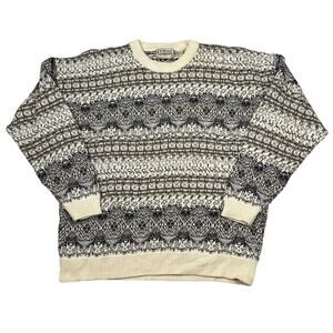 Vintage 90s Coogi Style Textured Crewneck Sweater Biggie Smalls Cream Tan Large